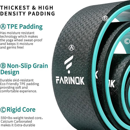 Yoga Wheel Set of 3+1, Upgraded 10MM Thick Back Wheels for Pain Relief & Stretching, Strongest Back Roller for Deep Tissue Massage, Improving Yoga Poses Backbend