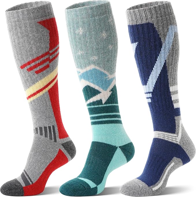 3 Pairs Merino Wool Ski Socks Thermal Warm Winter Thick Knee High Snowboarding Skiing Socks for Women Men