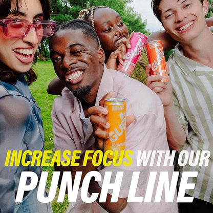 GURU Peach Mango Punch Organic Energy Drinks, Clean Energy Drink with Plant Based Natural Caffeine from Green Tea + Focus with L Theanine, Gluten Free and Vegan, 140MG Caffeine, 12oz (Pack of 24)