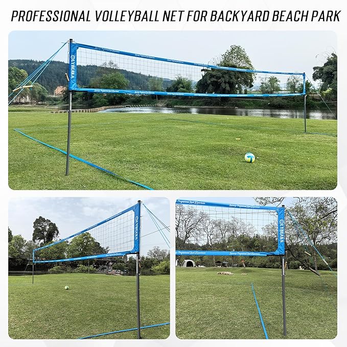 2025 Outdoor Professional Volleyball Net Set for Backyard Beach with Tetoron Net, Adjustable 2" Aluminum Poles, PU Volleyball,Carry Bag - Easy Setup & Anti-Sagg with 2 Tension Adjusters