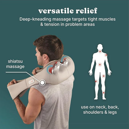 HoMedics Shiatsu Deluxe Neck & Shoulder Massager with Heat | Shiatsu Massager, 3 Speeds, Changes Direction | Muscle Kneading for Neck, Shoulders, Back, & Legs, Portable, Convenient Straps | Thera-P