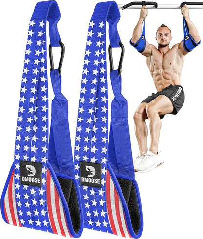 DMoose Fitness Hanging Ab Straps for Pull Up Bar & Core Strength Training - Soft Padded Exercise Straps for Ab Swing & Leg Raises, Hang Bar Strap with 2 Steel Carabiners - Abs Equipment for Home & Gym