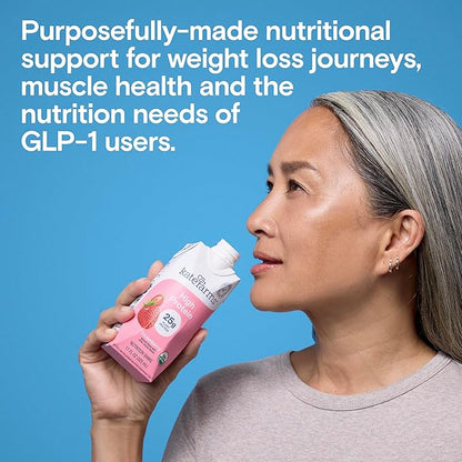 KATE FARMS Organic High Protein Strawberry Nutrition Shake, 25g Protein, 6g Fiber, 27 Vitamins and Minerals, 0g Sugar, Protein Drink, 11 oz (12 Pack)