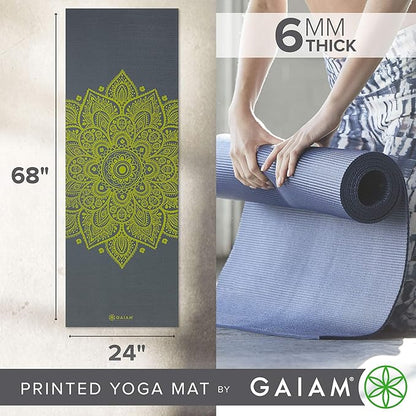 Gaiam Yoga Mat - Premium 6mm Print Extra Thick Non Slip Exercise & Fitness Mat for All Types of Yoga, Pilates & Floor Workouts (68"L x 24"W x 6mm Thick)
