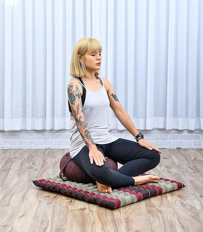 Leewadee Meditation Cushion Set – 1 Round Zafu Meditation Pillow and 1 Square Roll-Up Zabuton Meditation Mat, Pillows Bundle Filled with Kapok