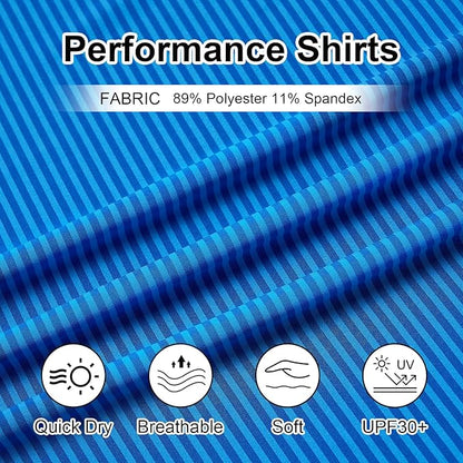 Golf Shirts for Men - Moisture Wicking Short Sleeve Performance Sport Casual Striped Collared Mens Polo Shirt