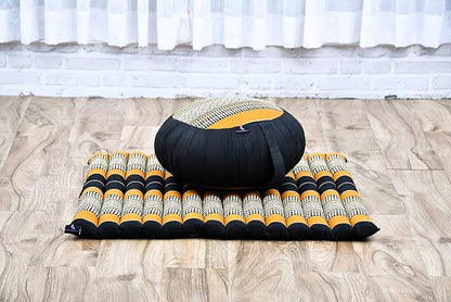 Leewadee Meditation Cushion Set – 1 Round Zafu Meditation Pillow and 1 Square Roll-Up Zabuton Meditation Mat, Pillows Bundle Filled with Kapok