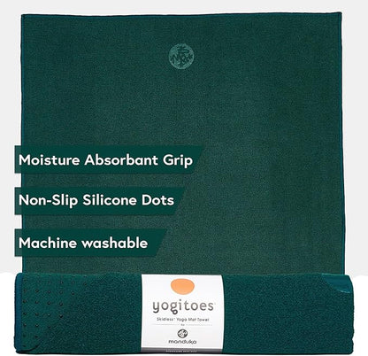 Manduka Yogitoes Yoga Towel – Rubber Grip Dots Non-Slip Bottom, Quick Dry Fitness Towel for Hot Yoga, Pilates, Exercise