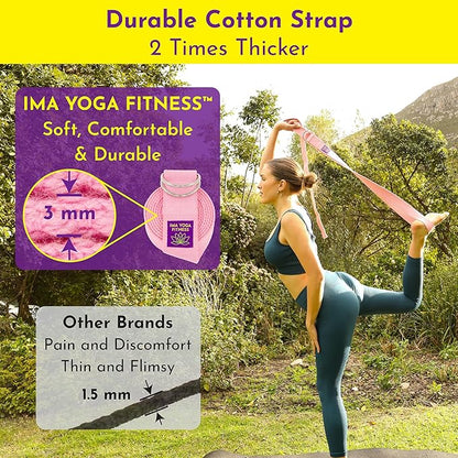 Adaptive Yoga Strap, Stretching Strap, 2 Inches Wide, 100% Naturally Soft Cotton, Steel D-Rings, Includes Natural Cotton Drawstring Storage Pouch and Instructional E-Book
