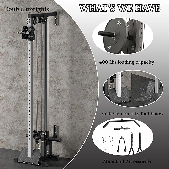 Fitness Wall Mount Cable Crossover Machine – Multi-Functional Dual Pulley System, Home Gym Equipment with Commercial-Grade Steel Frame and 400 lb Load Capacity for Home Gym.