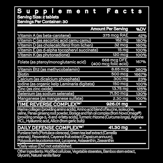 Hush & Hush TimeCapsule Multivitamin, Women's Multivitamin, Men's Multivitamin, Clean Nutraceuticals Supplements That Contains Hyaluronic Acid, Vitamin C, Zinc, Vitamin B12, Vitamin E - 60 Tablets