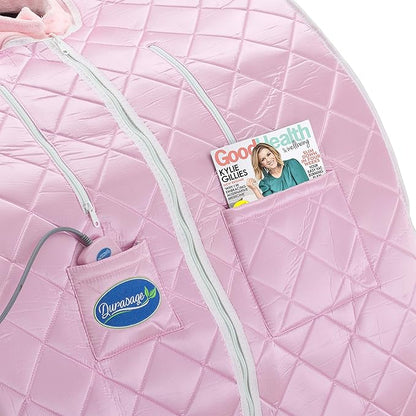 Durasage Personal Ultra Low EMF Portable Infrared Sauna Spa for Home – Detox, Relaxation, 30-Min Timer, Handheld Remote, Heated Footpad, and Chair (Light Pink)