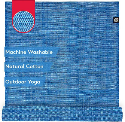 Manduka Shala Yoga Rug 71" - Outdoor Yoga & Meditation | Foldable & Machine Washable | Natural Cotton | Handmade | 71 x 26 inches | Flaneur Blue