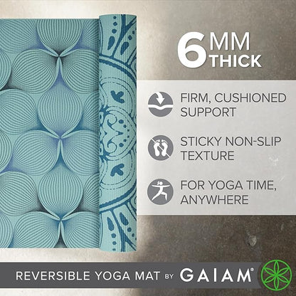 Gaiam Yoga Mat - Premium 6mm Print Reversible Extra Thick Non Slip Exercise & Fitness Mat for All Types of Yoga, Pilates & Floor Workouts (68" x 24" x 6mm Thick)