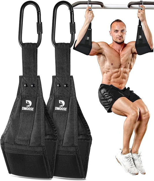 DMoose Fitness Hanging Ab Straps for Pull Up Bar & Core Strength Training - Soft Padded Exercise Straps for Ab Swing & Leg Raises, Hang Bar Strap with 2 Steel Carabiners - Abs Equipment for Home & Gym