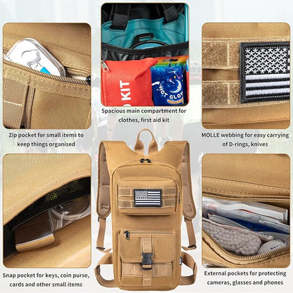 Hydration Backpack, Tactical Molle Water with 2L TPU Water Bladder, for Men Women Lightweight Water Backpack, Hydration Pack for Hiking, Biking, Climbing and Hunting