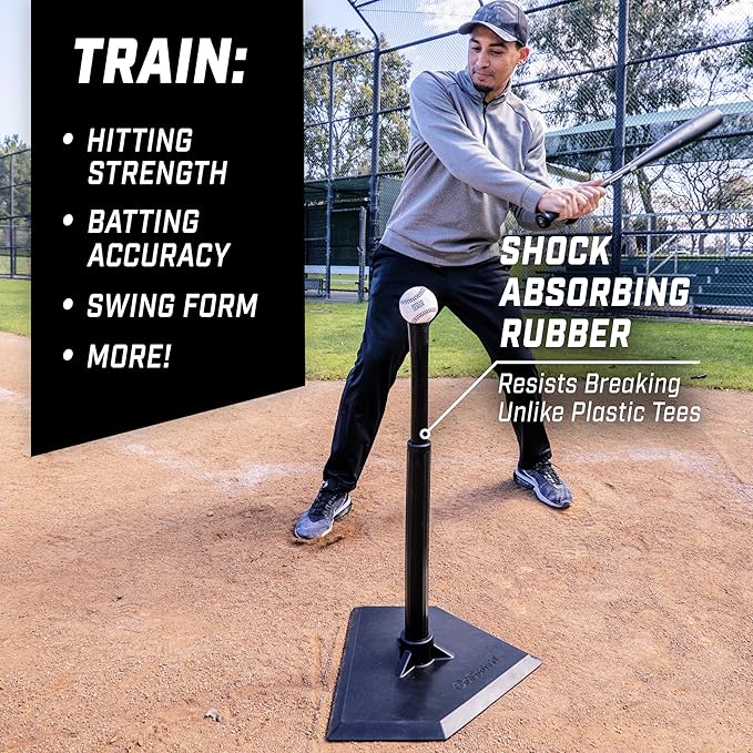 GoSports Baseball & Softball Batting Tees - Choose Jr. or Standard - Adjustable Rubber Hitting Tee
