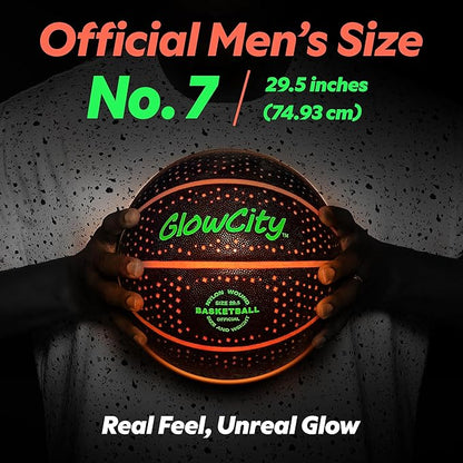 GlowCity Glow in The Dark Basketball for Teen Boy - Glowing Red Basket Ball, Light Up LED Toy for Night Ball Games - Sports Stuff & Gadgets for Kids Age 8 Years Old and Up. Great Gift for Boys & Girls