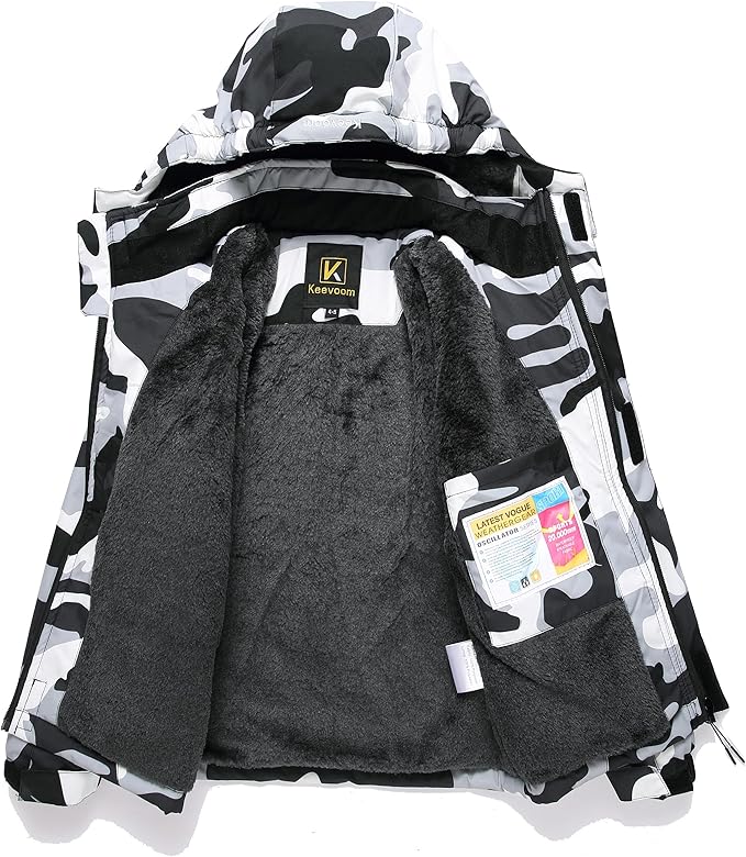 Keevoom Boys Winter Coat Ski Jacket Windproof Kids Snowboard Warm Fleece Snow Coat Waterproof Outdoor Hooded Ski Coats