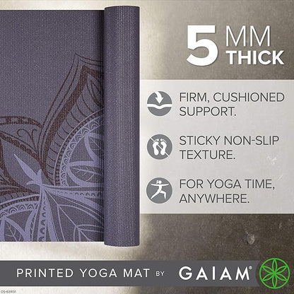 Gaiam Yoga Mat - Premium 5mm Print Thick Non Slip Exercise & Fitness Mat for All Types of Yoga, Pilates & Floor Workouts (68" x 24" x 5mm)