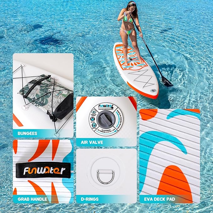 FunWater Inflatable Ultra-Light Stand Up Paddle Board for All Skill Levels with Premium SUP Paddleboard Accessories,Non-Slip Comfort Deck for Youth & Adults