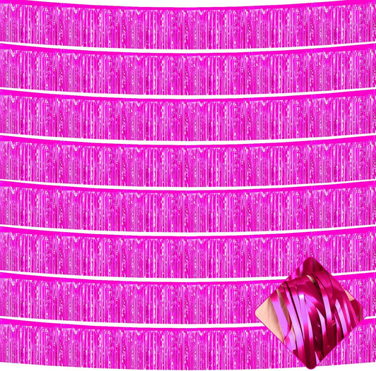 10 Pack 10 Feet Foil Fringe Garland Metallic Tinsel Streamers Banner Wall Hanging Curtain Backdrop for Parade Floats, Bachelorette, Wedding, Birthday, Halloween, Christmas Party Decorations(Fuchsia)