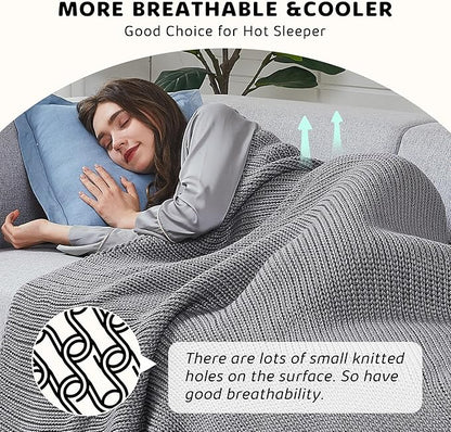 L'AGRATY Knitted Weighted Blanket - 50"x60" 10lbs Cooling Chunky Knit Heavy Blanket for Adults Braided Crochet Throw Thick Cable Yarn Knit Decorative No Beads Evenly Weighted Machine Washable