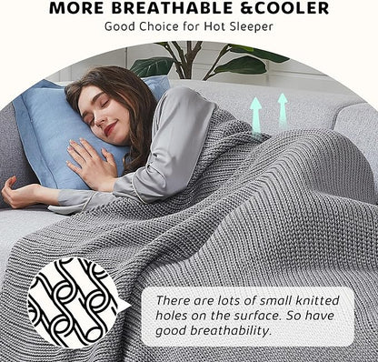 L'AGRATY Knitted Weighted Blanket - 50"x60" 7lbs Cooling Chunky Knit Heavy Blanket for Adults Braided Crochet Throw Thick Cable Yarn Knit Decorative No Beads Evenly Weighted Machine Washable