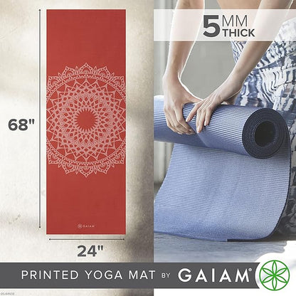 Gaiam Yoga Mat - Premium 5mm Print Thick Non Slip Exercise & Fitness Mat for All Types of Yoga, Pilates & Floor Workouts (68" x 24" x 5mm)