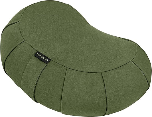 Retrospec Sedona Zafu Meditation Cushion With Buckwheat Hull Fill - Adjustable Yoga & Pilates Support Pillow - 17in Crescent Cotton Cover With Handle