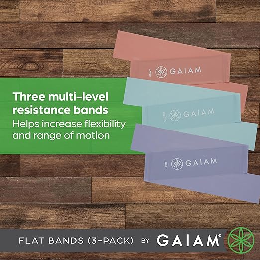 Gaiam Restore Strength and Flexibility Resistance Band Kit Set - 3 Levels of Resistance - Strength Training Workout Bands for Stretching Muscles - Versatile Exercise Tool - Light, Medium, and Heavy