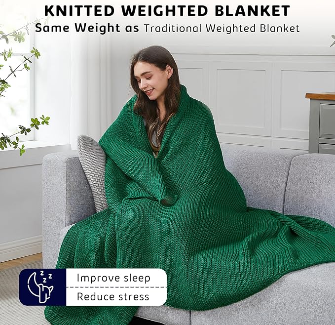 L'AGRATY Knitted Weighted Blanket - 50"x60" 10lbs Cooling Chunky Knit Heavy Blanket for Adults Braided Crochet Throw Thick Cable Yarn Knit Decorative No Beads Evenly Weighted Machine Washable