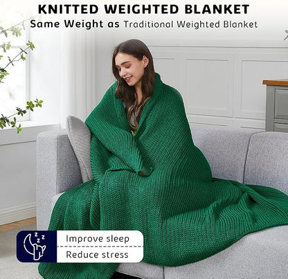 L'AGRATY Knitted Weighted Blanket - 50"x60" 10lbs Cooling Chunky Knit Heavy Blanket for Adults Braided Crochet Throw Thick Cable Yarn Knit Decorative No Beads Evenly Weighted Machine Washable