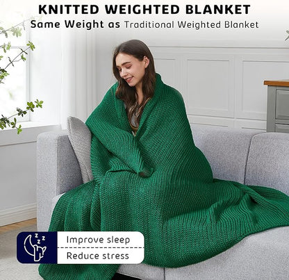 L'AGRATY Knitted Weighted Blanket - 48"x72" 12lbs Cooling Chunky Knit Heavy Blanket for Adults Braided Crochet Throw Thick Cable Yarn Knit Decorative No Beads Evenly Weighted Machine Washable