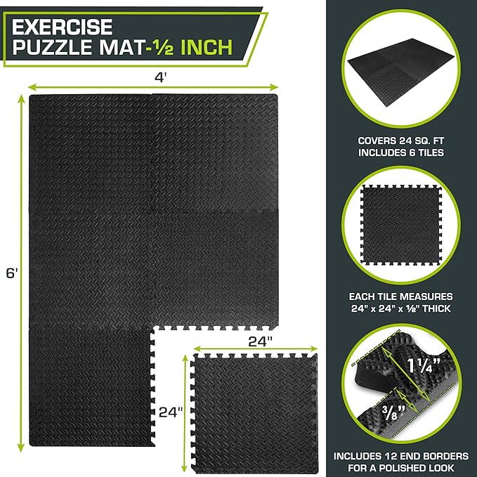 ProsourceFit Puzzle Exercise Mat ½ in 24 in 24 in 144 Sq 36 Tiles