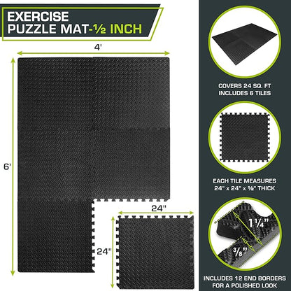 ProsourceFit Puzzle Exercise Mat ½ in 24 in 24 in 144 Sq 36 Tiles