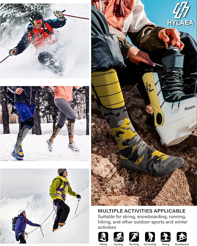 Hylaea Merino Wool Ski Socks, Cold Weather Socks for Snowboarding, Snow, Winter, Thermal Knee-high Warm Socks, Hunting