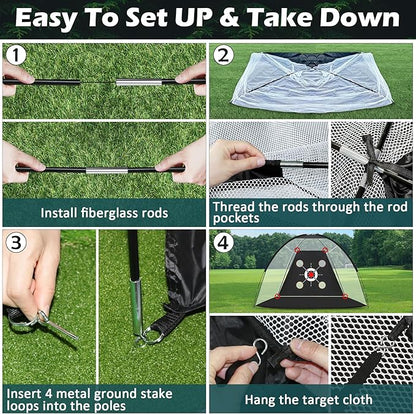 Golf Net,10x7FT with Golf Practice Mat,Hitting Aid Nets for Backyard Driving Chipping Training Swing with Target Outdoor or Indoor–Gifts for Men/Dad/Him