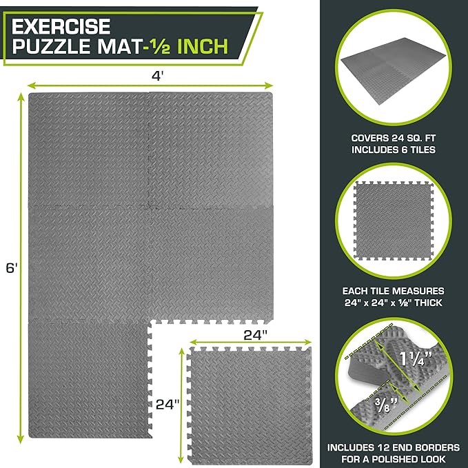 ProsourceFit Puzzle Exercise Mat ½ in 24 in 24 in 144 Sq 36 Tiles