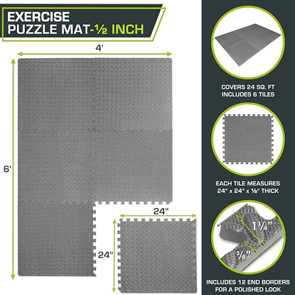 ProsourceFit Puzzle Exercise Mat ½ in 24 in 24 in 144 Sq 36 Tiles