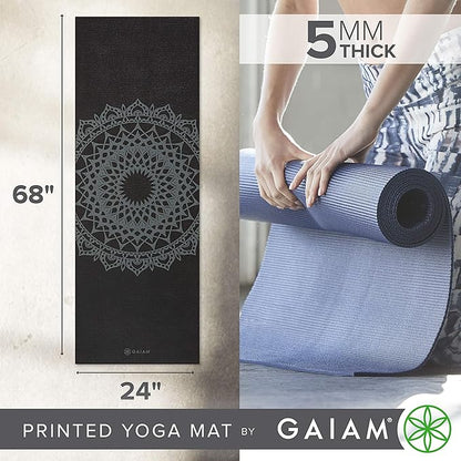 Gaiam Yoga Mat - Premium 5mm Print Thick Non Slip Exercise & Fitness Mat for All Types of Yoga, Pilates & Floor Workouts (68" x 24" x 5mm)