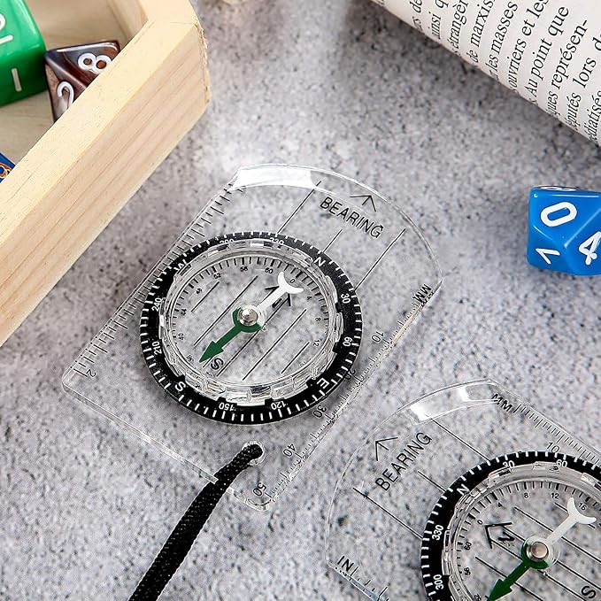 17 Pieces Orienteering Magnetic Compass Adjustable Declination Map