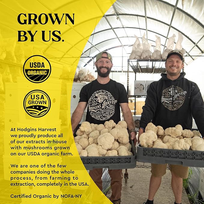 Hodgins Harvest Organic Lion’s Mane + Cordyceps Tincture | Made with Mushrooms Grown On Our Farm in The USA | Dual Extract | Extra-Concentrated (4 fl oz)