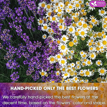 FreshDrinkUS, Premium 60 Chamomile Lavender Tea Bags, Calming Herbal Blend Strong Support for Relaxation & Better Sleep | Naturally Caffeine-Free Bedtime Tea with Soothing Floral Aroma, 100% Natural, Hand-made No Sugar/ Caffeine/ Gluten, Vegan