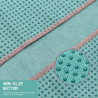 Eunzel Yoga Towel,Hot Yoga Mat Towel with Grip Dots Sweat Absorbent Non-Slip for Hot Yoga, Pilates and Workout 24" x72", Dark Cyan