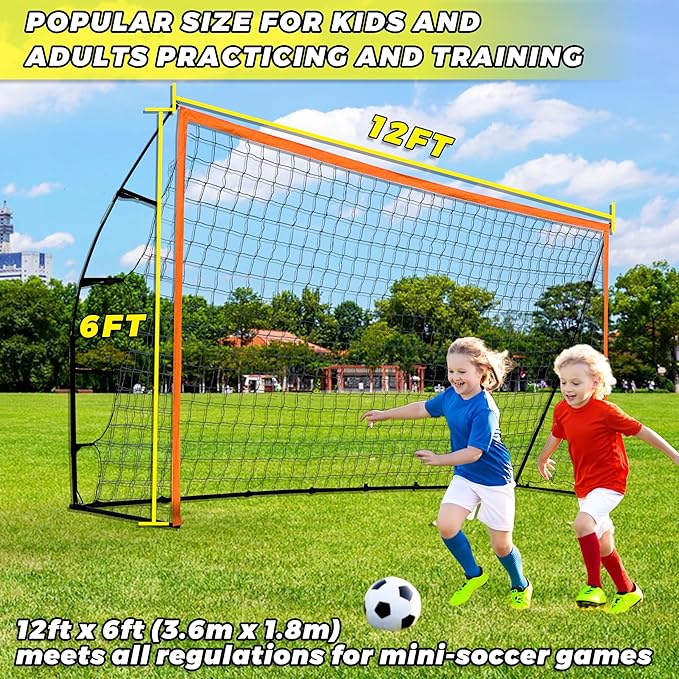 12 Ft Portable Soccer Goal Stable Soccer Net –2 Minute