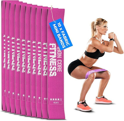 Fabric Mini Resistance Bands Sets for Trainers, Bootcamp, Gym for Men and Women in Fun Colors - Ebook, Videos and Workout Chart Included by Iron Core Fitness