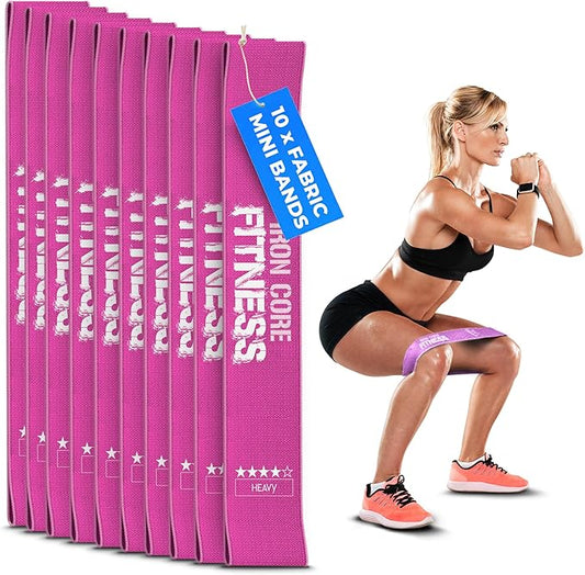 Fabric Mini Resistance Bands Sets for Trainers, Bootcamp, Gym for Men and Women in Fun Colors - Ebook, Videos and Workout Chart Included by Iron Core Fitness