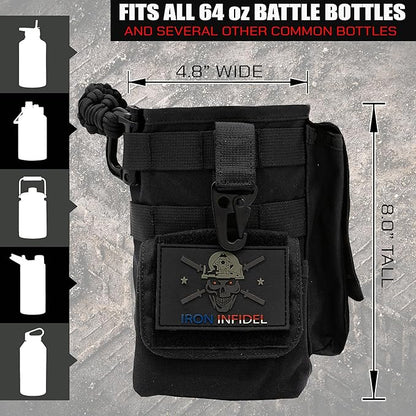 Iron InfideI Battle Bottle Sleeve - 64 oz and 32 oz Water Bottle Sleeve Only for Half Gallon 1L Steel Water Bottle | Rugged Cover with Molle for Versatile Design with Storage for Phone, Wallet & Keys