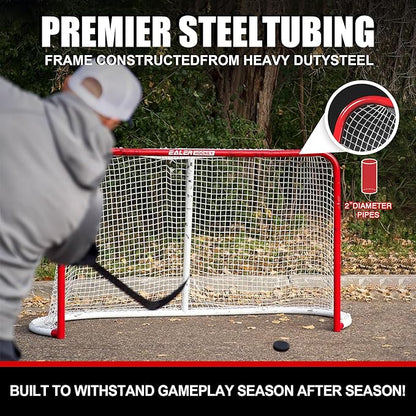 EALER Hockey Goal with Shooting Targets – 6′×4′ Portable Street & Ice Goal, Heavy-Duty 2″ Steel Frame, 11 Target Holes, Tear-Proof Fabric, Official Size, Easy Backyard Assembly